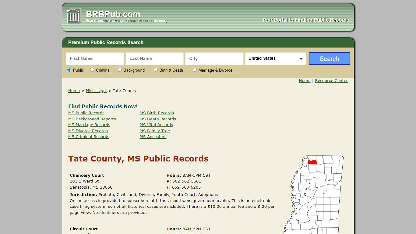 Tate County Public Records | Search Mississippi Government Databases